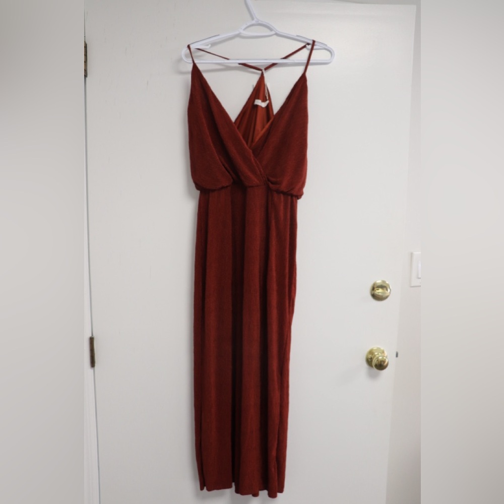 Burnt orange stretchy lush midi dress